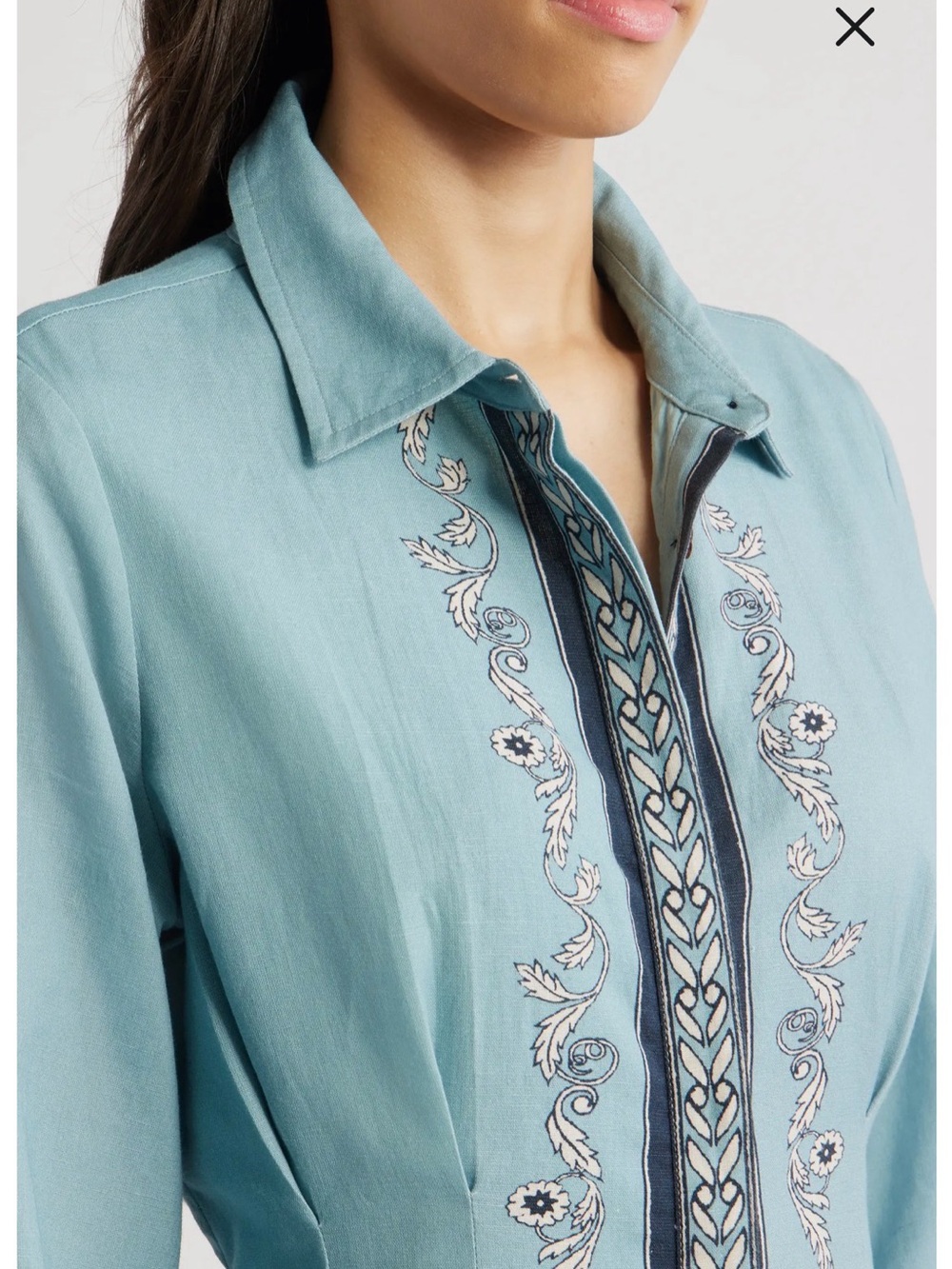 Cleobella Mirella placed print long sleeve cotton & linen Midi Dress - Picture 3 of 4